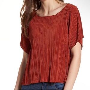 Madewell Rust Orange Pleated Short-Sleeve Top